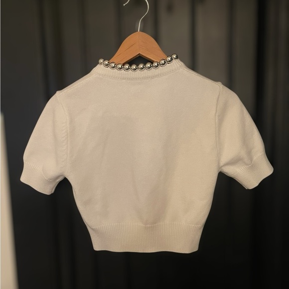 Zara Woman White Beaded Crop Knit Jacket Short Sleeve Cardigan Blazer Size Small - Picture 3 of 10